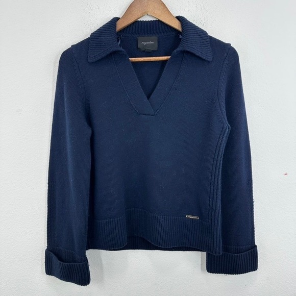 Magaschoni Sweaters - Magaschoni Preppy Collared V Neck Sweater Women's Size S Navy Blue Knit‎ Chic